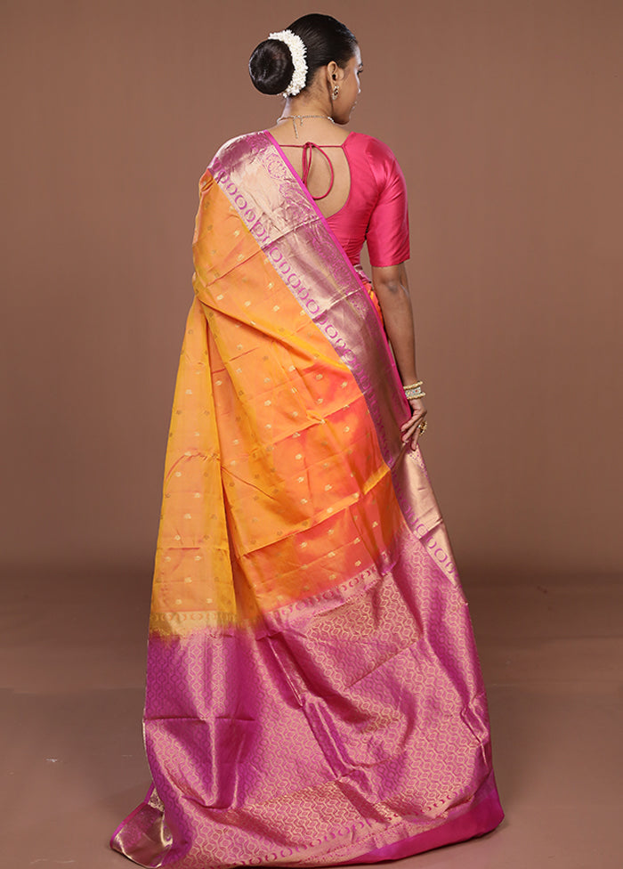 Pink Handloom Kanjivaram Pure Silk Saree With Blouse Piece