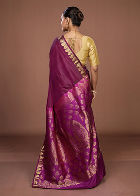 Purple Handloom Kanjivaram Pure Silk Saree With Blouse Piece