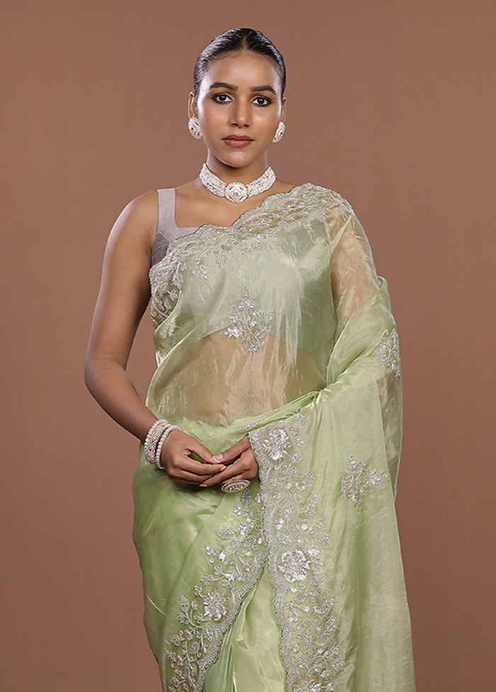 Green Tissue Silk Saree With Blouse Piece