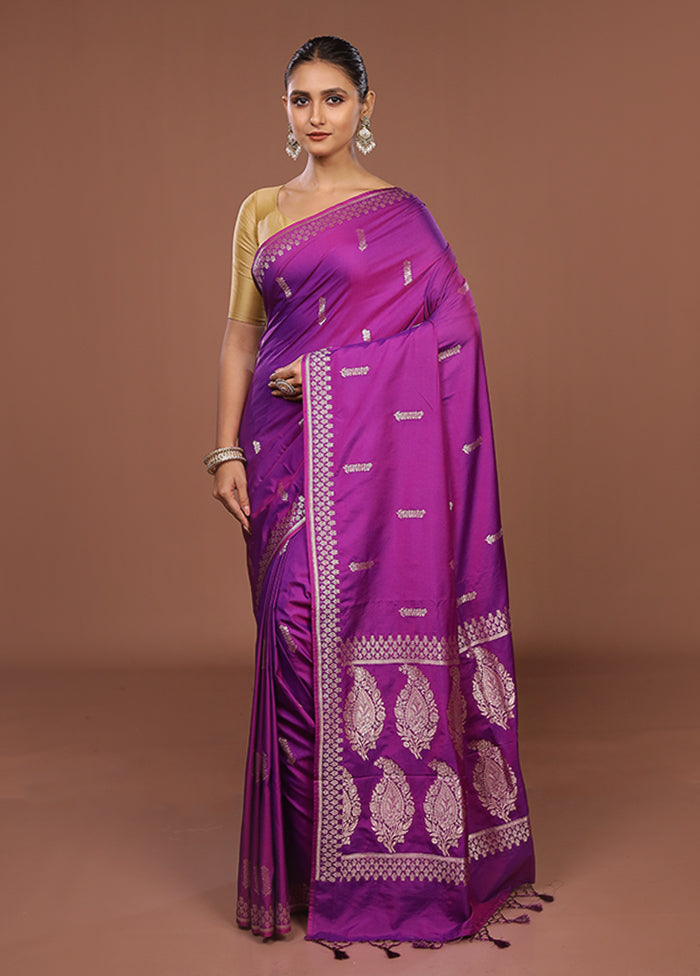 Purple Katan Silk Saree With Blouse Piece