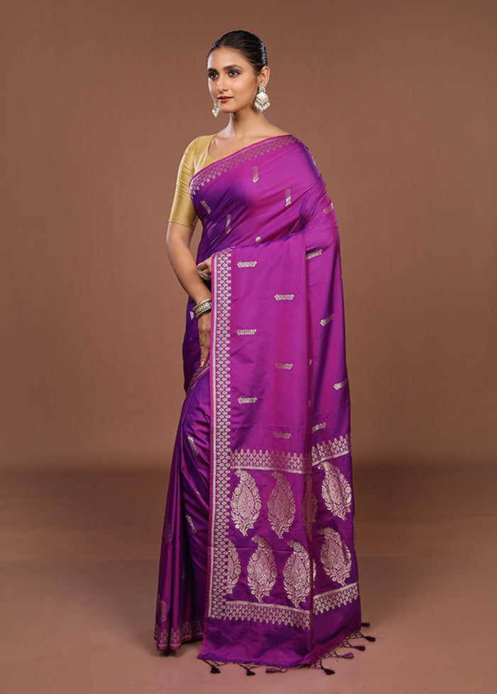 Purple Katan Silk Saree With Blouse Piece