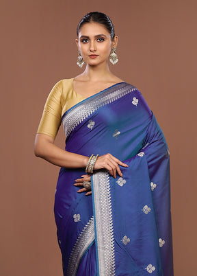 Blue Katan Silk Saree With Blouse Piece