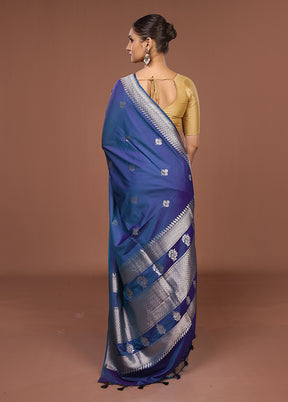 Blue Katan Silk Saree With Blouse Piece