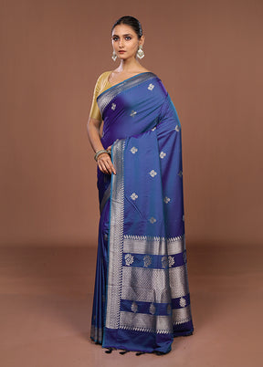 Blue Katan Silk Saree With Blouse Piece