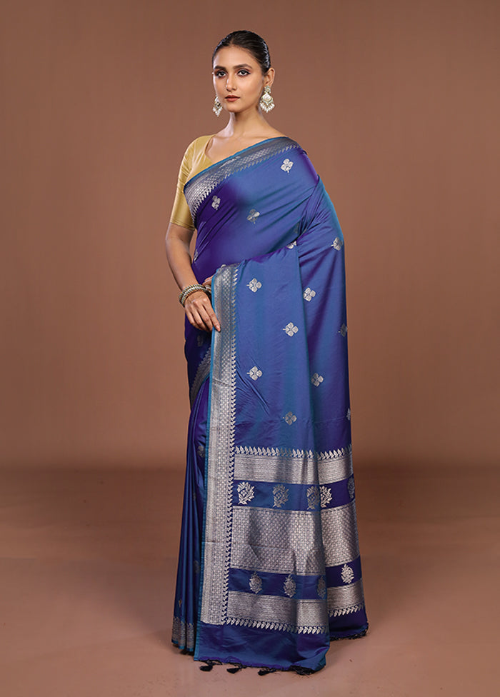 Blue Katan Silk Saree With Blouse Piece
