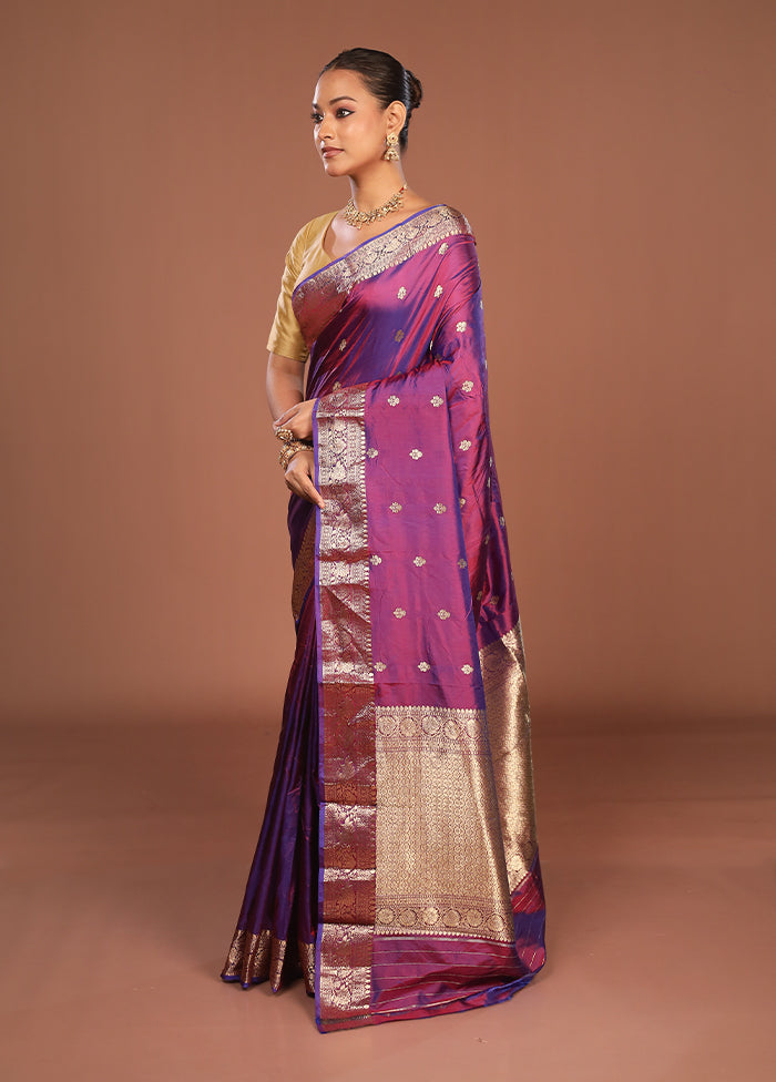 Purple Handloom Katan Pure Silk Saree With Blouse Piece