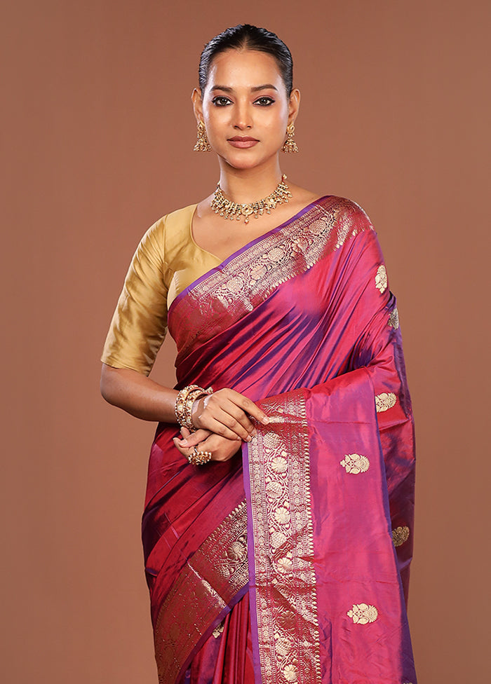 Purple Handloom Katan Pure Silk Saree With Blouse Piece