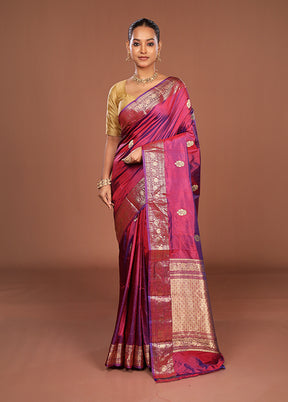 Purple Handloom Katan Pure Silk Saree With Blouse Piece