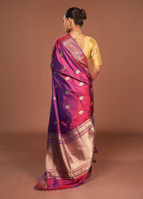 Purple Handloom Katan Pure Silk Saree With Blouse Piece