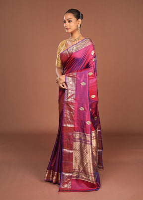 Purple Handloom Katan Pure Silk Saree With Blouse Piece