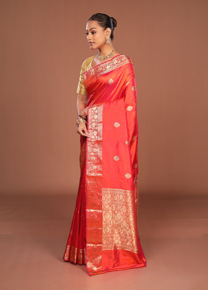 Pink Handloom Katan Pure Silk Saree With Blouse Piece