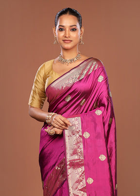 Purple Handloom Katan Pure Silk Saree With Blouse Piece