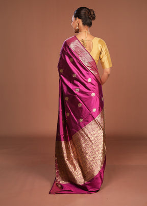 Purple Handloom Katan Pure Silk Saree With Blouse Piece