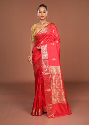 Red Handloom Katan Pure Silk Saree With Blouse Piece
