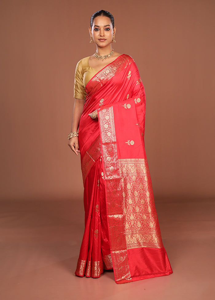 Red Handloom Katan Pure Silk Saree With Blouse Piece