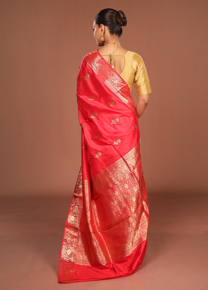 Red Handloom Katan Pure Silk Saree With Blouse Piece