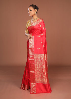 Red Handloom Katan Pure Silk Saree With Blouse Piece