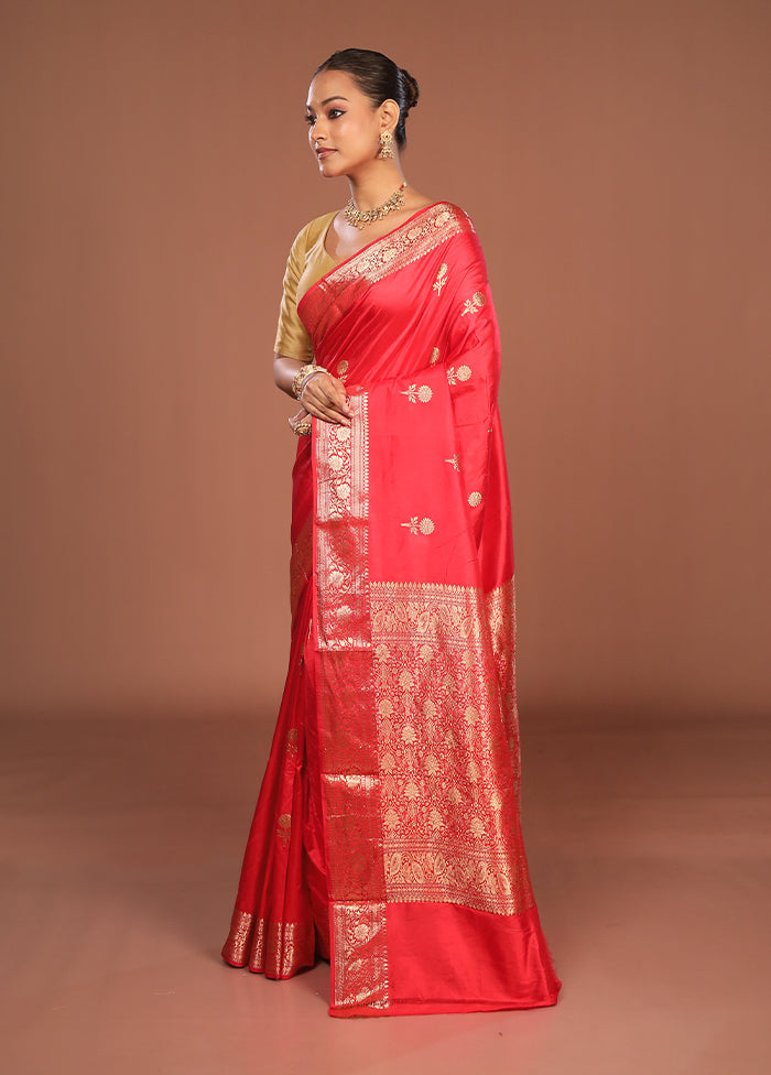 Red Handloom Katan Pure Silk Saree With Blouse Piece