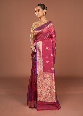 Purple Handloom Pure Organza Saree With Blouse Piece