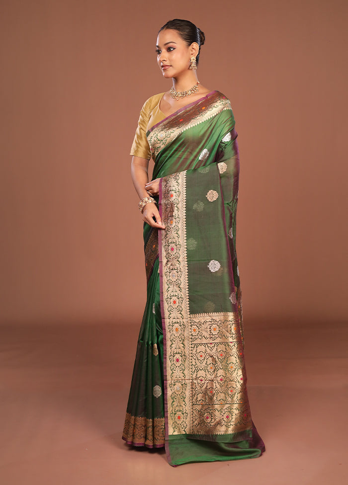 Green Handloom Pure Organza Saree With Blouse Piece