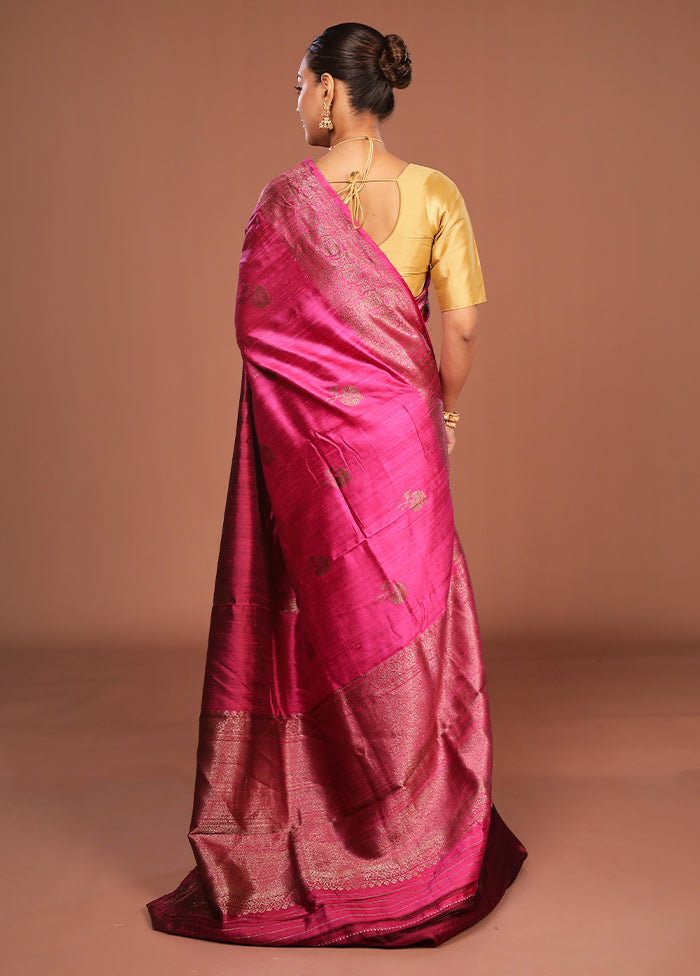 Purple Handloom Tussar Pure Silk Saree With Blouse Piece