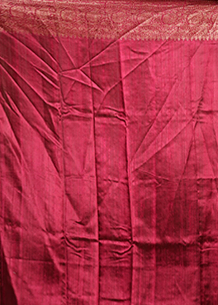 Purple Handloom Tussar Pure Silk Saree With Blouse Piece