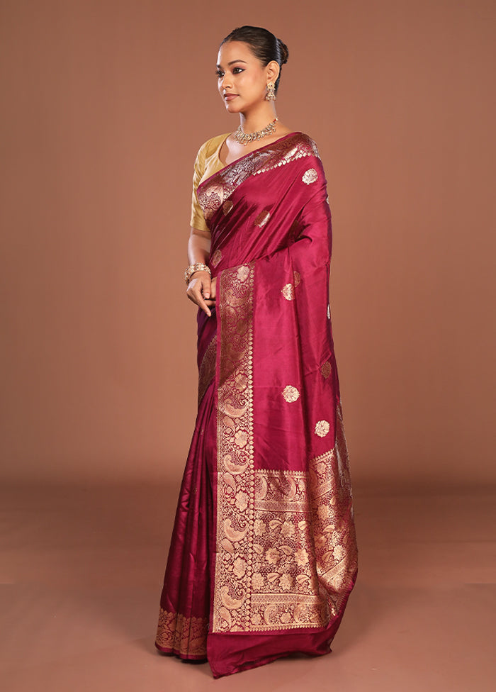 Purple Handloom Katan Pure Silk Saree With Blouse Piece