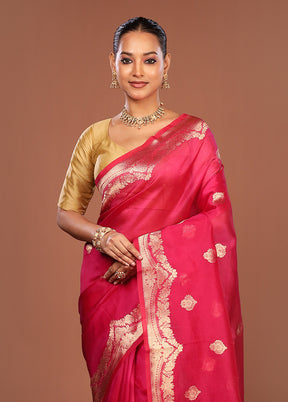 Pink Handloom Pure Organza Saree With Blouse Piece