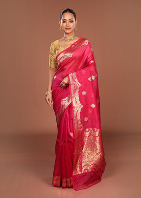 Pink Handloom Pure Organza Saree With Blouse Piece