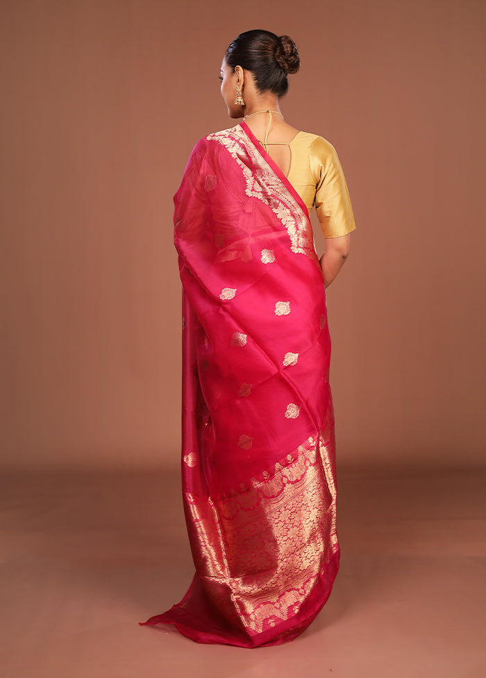 Pink Handloom Pure Organza Saree With Blouse Piece