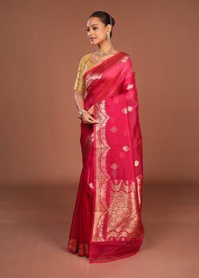 Pink Handloom Pure Organza Saree With Blouse Piece