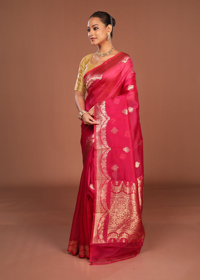 Pink Handloom Pure Organza Saree With Blouse Piece