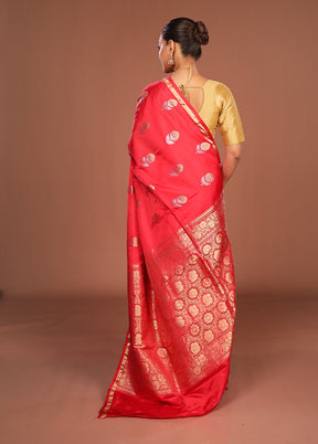 Red Handloom Katan Pure Silk Saree With Blouse Piece