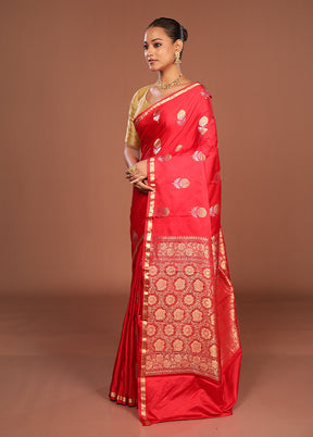 Red Handloom Katan Pure Silk Saree With Blouse Piece