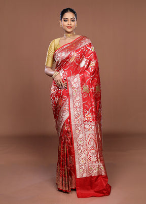 Red Handloom Katan Pure Silk Saree With Blouse Piece