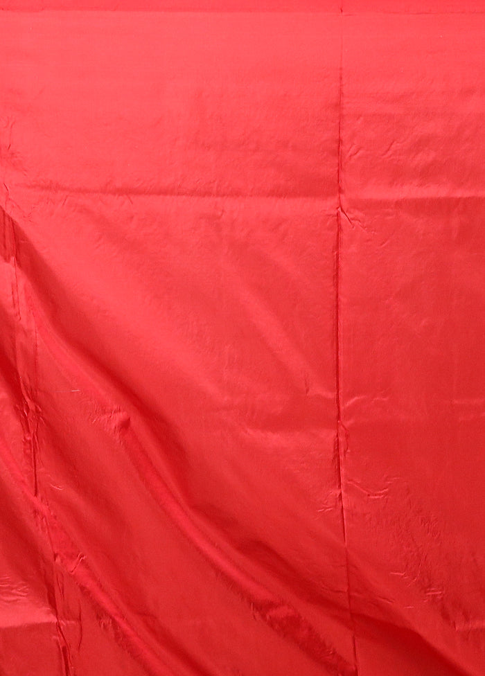 Red Handloom Katan Pure Silk Saree With Blouse Piece