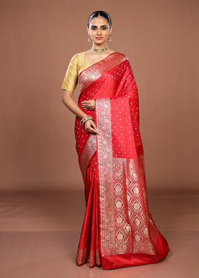 Red Banarasi Silk Saree With Blouse Piece