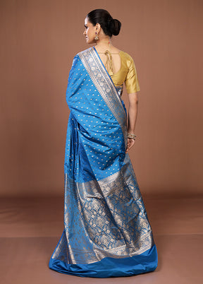 Blue Banarasi Silk Saree With Blouse Piece