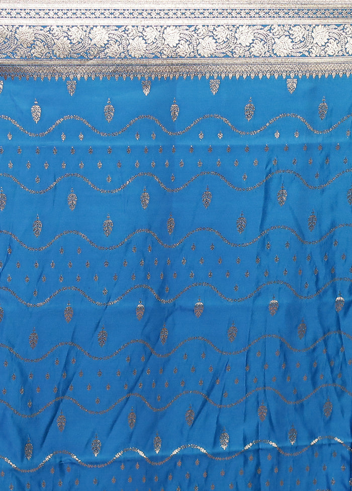 Blue Banarasi Silk Saree With Blouse Piece