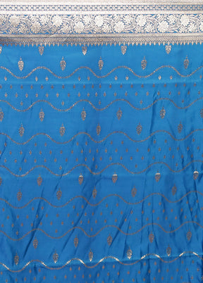 Blue Banarasi Silk Saree With Blouse Piece