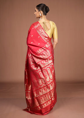 Red Handloom Baluchari Pure Silk Saree With Blouse Piece