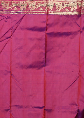 Purple Handloom Baluchari Pure Silk Saree With Blouse Piece
