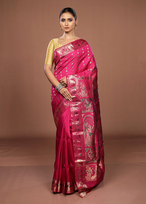 Pink Handloom Baluchari Pure Silk Saree With Blouse Piece