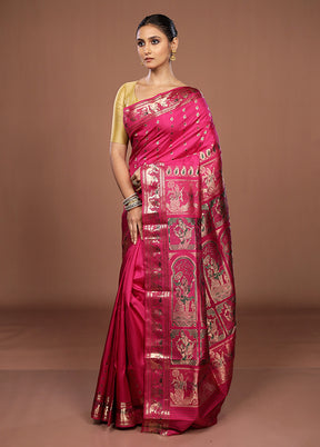 Pink Handloom Baluchari Pure Silk Saree With Blouse Piece