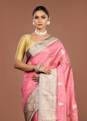 Pink Handloom Katan Pure Silk Saree With Blouse Piece