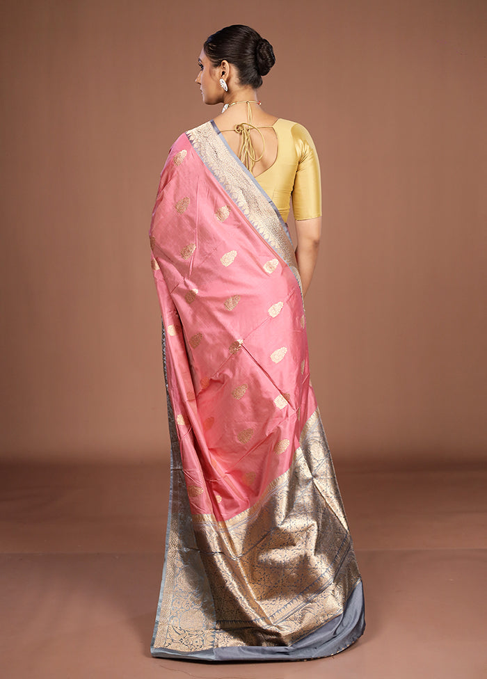Pink Handloom Katan Pure Silk Saree With Blouse Piece