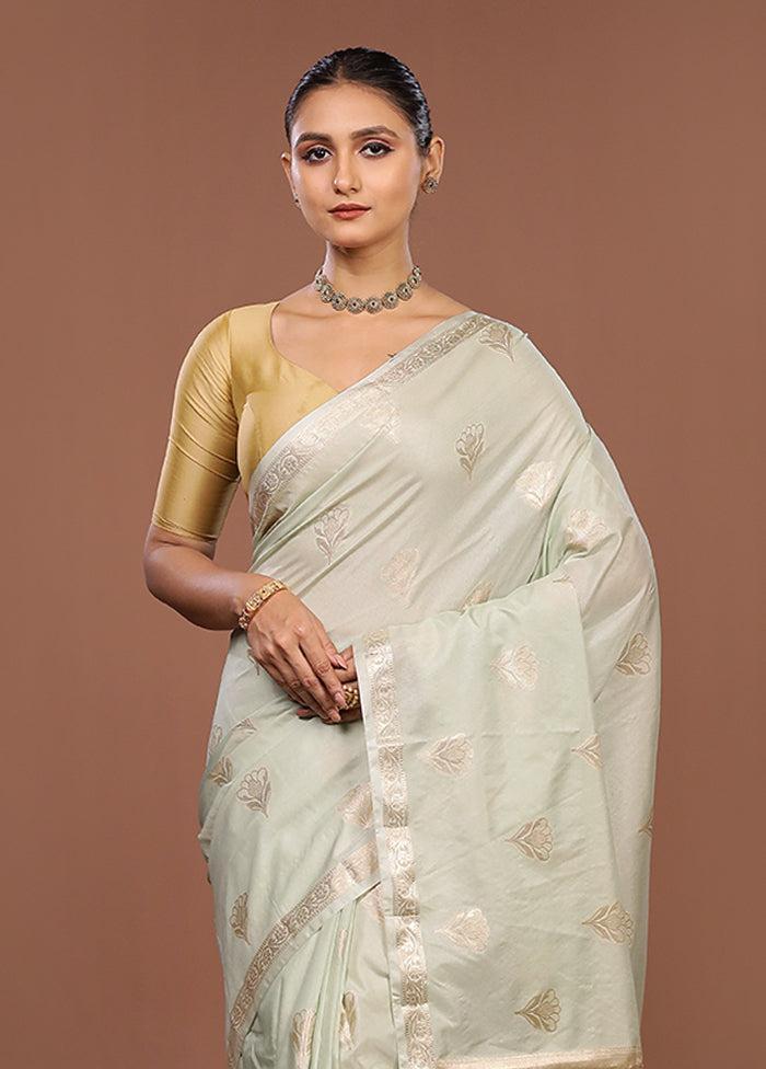 Green Dupion Silk Saree With Blouse Piece