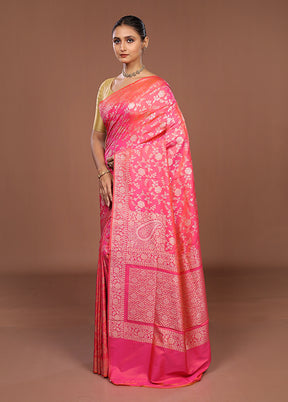 Pink Katan Silk Saree With Blouse Piece