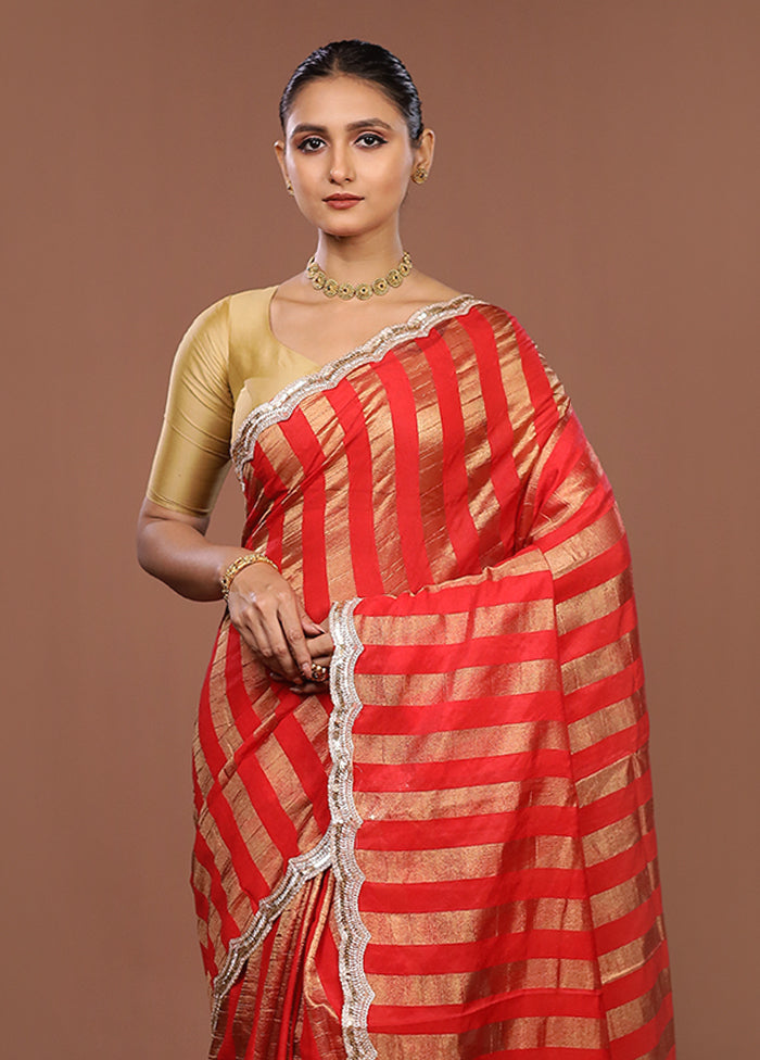 Red Organza Saree With Blouse Piece