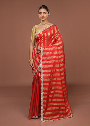 Red Organza Saree With Blouse Piece